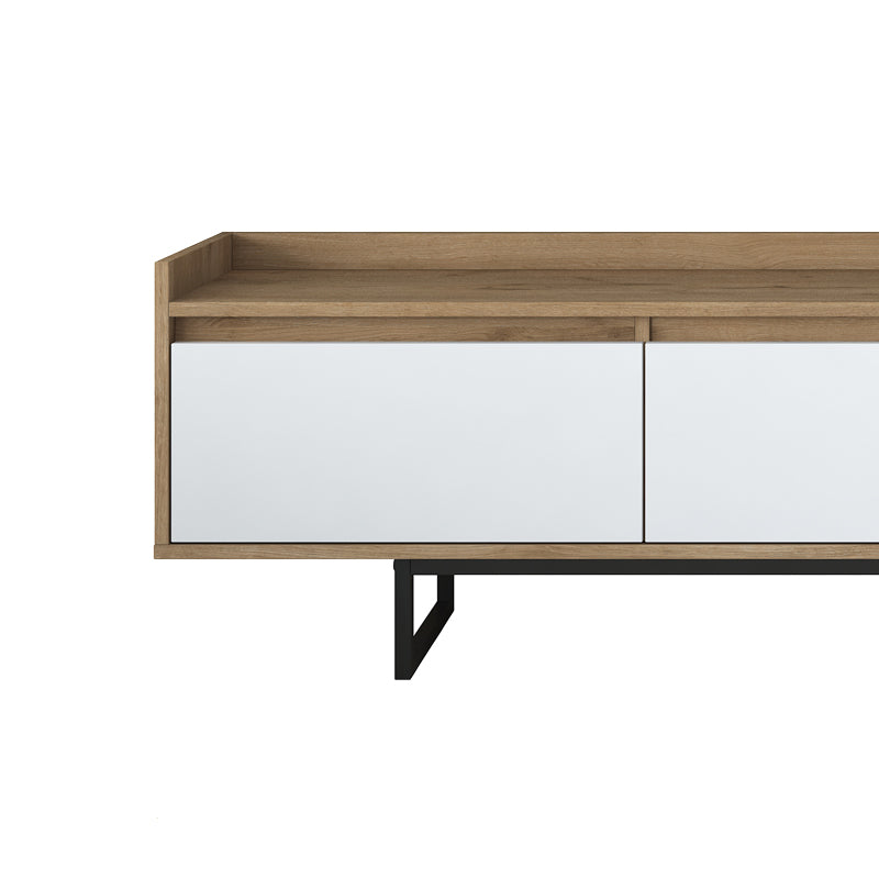 TV cabinet Ranil pakoworld walnut-white melamine-black metal legs 180x29.7x51.8cm