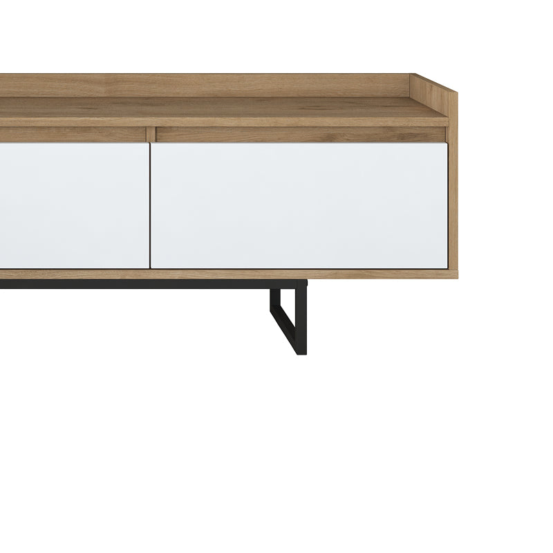 TV cabinet Ranil pakoworld walnut-white melamine-black metal legs 180x29.7x51.8cm