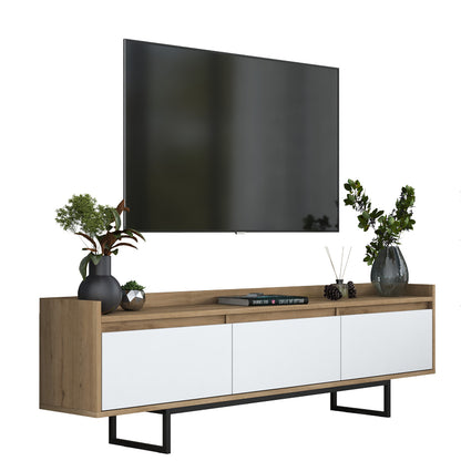 TV cabinet Ranil pakoworld walnut-white melamine-black metal legs 180x29.7x51.8cm