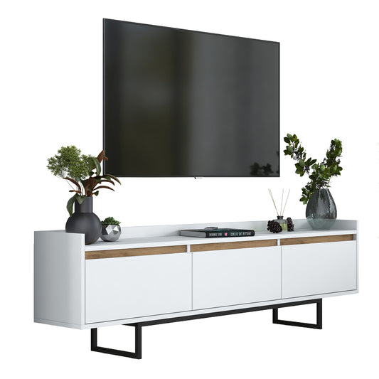 TV cabinet Ranil pakoworld white walnut melamine-black metal legs 180x29.7x51.8cm