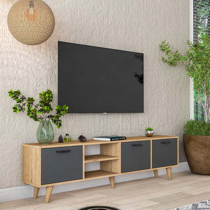 TV cabinet Sercio pakoworld anthracite walnut melamine-natural color wooden legs 180x29.7x48.6cm