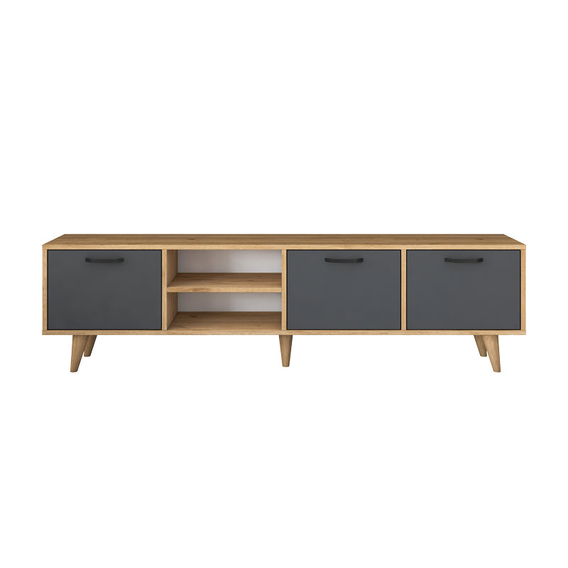 TV cabinet Sercio pakoworld anthracite walnut melamine-natural color wooden legs 180x29.7x48.6cm