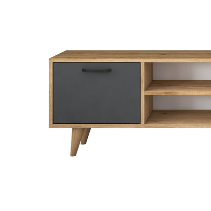 TV cabinet Sercio pakoworld anthracite walnut melamine-natural color wooden legs 180x29.7x48.6cm