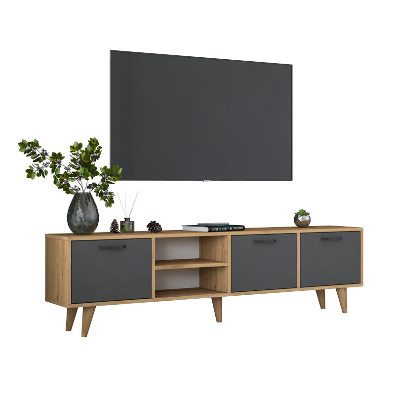 TV cabinet Sercio pakoworld anthracite walnut melamine-natural color wooden legs 180x29.7x48.6cm