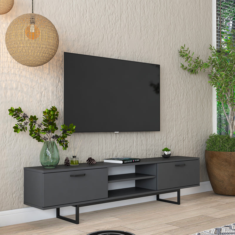 TV cabinet Pepkom pakoworld anthracite melamine-black metal legs 180x29.5x48.6cm