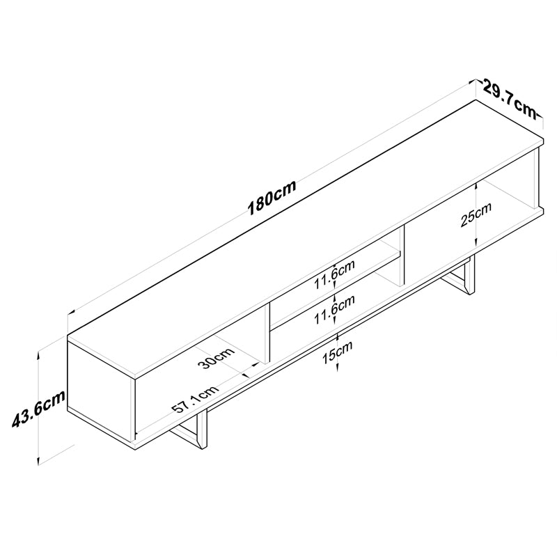 TV cabinet Pepkom pakoworld anthracite melamine-black metal legs 180x29.5x48.6cm