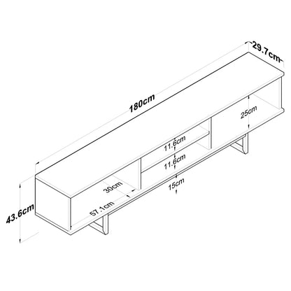 TV cabinet Pepkom pakoworld anthracite melamine-black metal legs 180x29.5x48.6cm