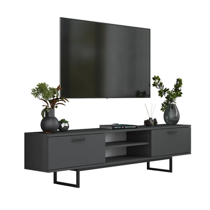 TV cabinet Pepkom pakoworld anthracite melamine-black metal legs 180x29.5x48.6cm