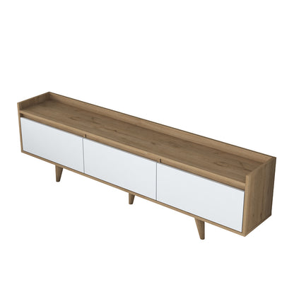 TV cabinet Bagale pakoworld white melamine-natural color wooden legs 180x29.7x51.8cm