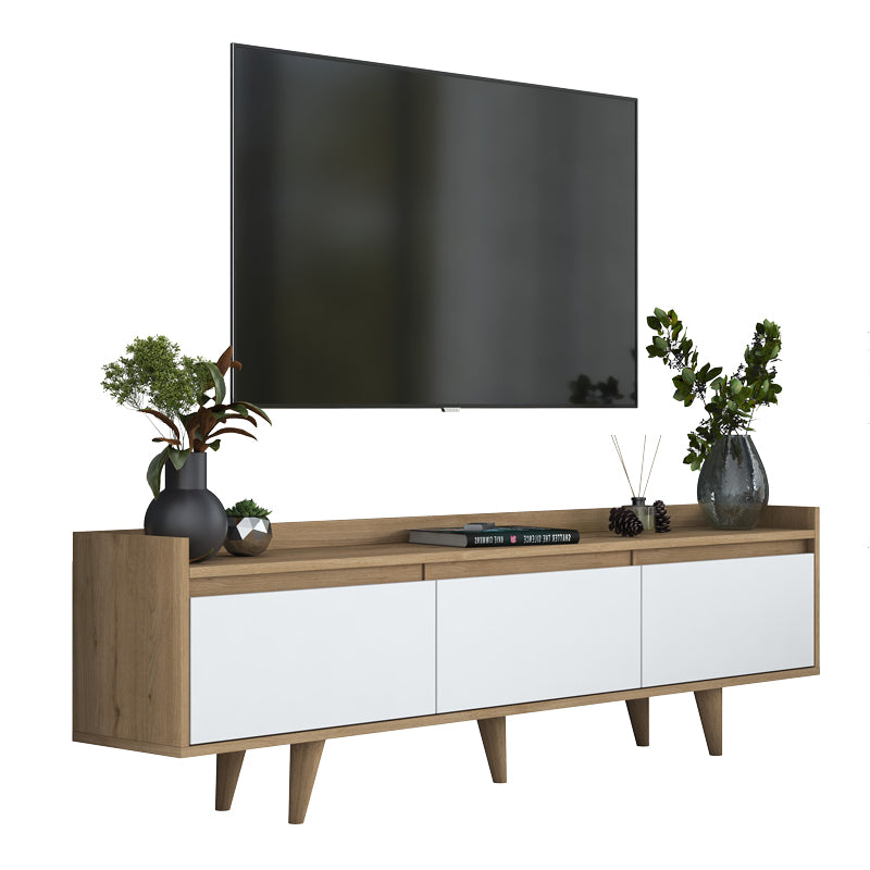 TV cabinet Bagale pakoworld white melamine-natural color wooden legs 180x29.7x51.8cm