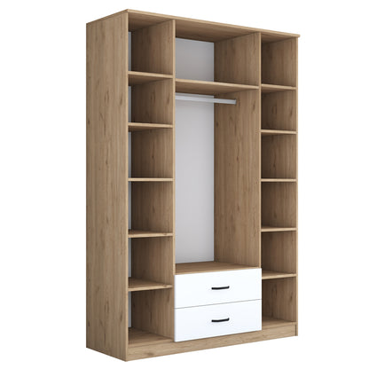 4 Doors wardrobe with mirror Rersin pakoworld white walnut melamine 140x51.5x210cm