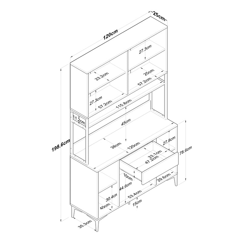 Buffet with shelf Eramise pakoworld white melamine 120x40x189.6cm