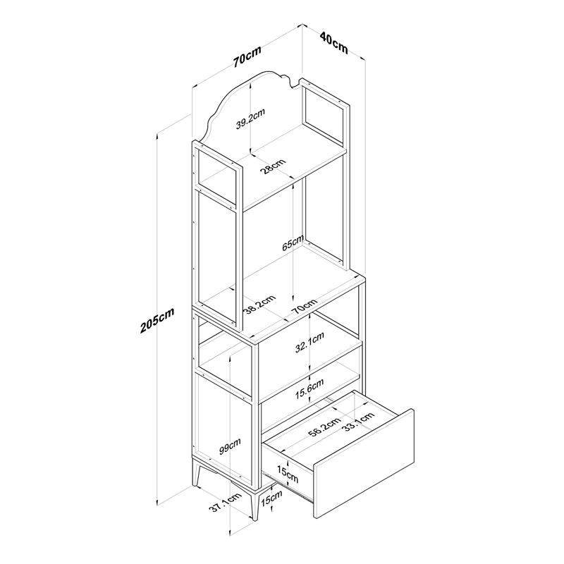 Buffet with shelf Cogan pakoworld white melamine-black metal 70x40x205cm