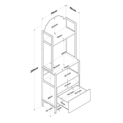 Buffet with shelf Cogan pakoworld white melamine-black metal 70x40x205cm