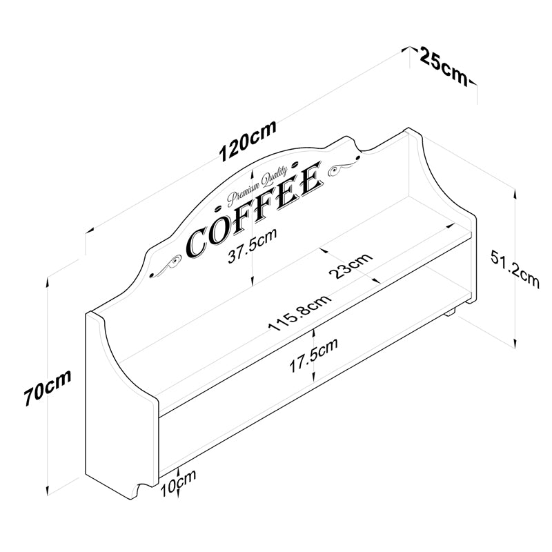 Wall shelf Barke pakoworld walnut-white melamine 120x25x70cm