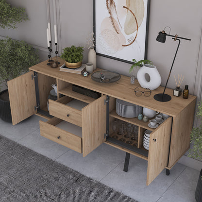 Buffet Derbio pakoworld walnut melamine-dark grey metal leg 180x45x83.6cm