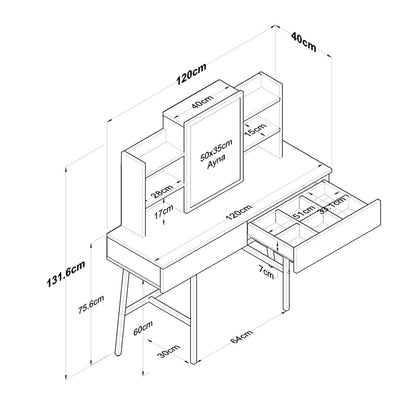 Dressing table Loppy pakoworld white melamine-black metal leg 120x40x131.6cm