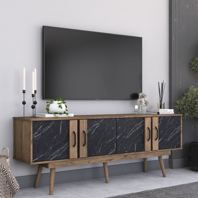 Tv stand Suckie I pakoworld walnut-black marble look melamine-walnut pp leg