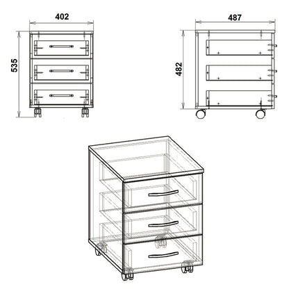 Wheeled chest of drawers Luke pakoworld wenge 40x48.5x53.5cm