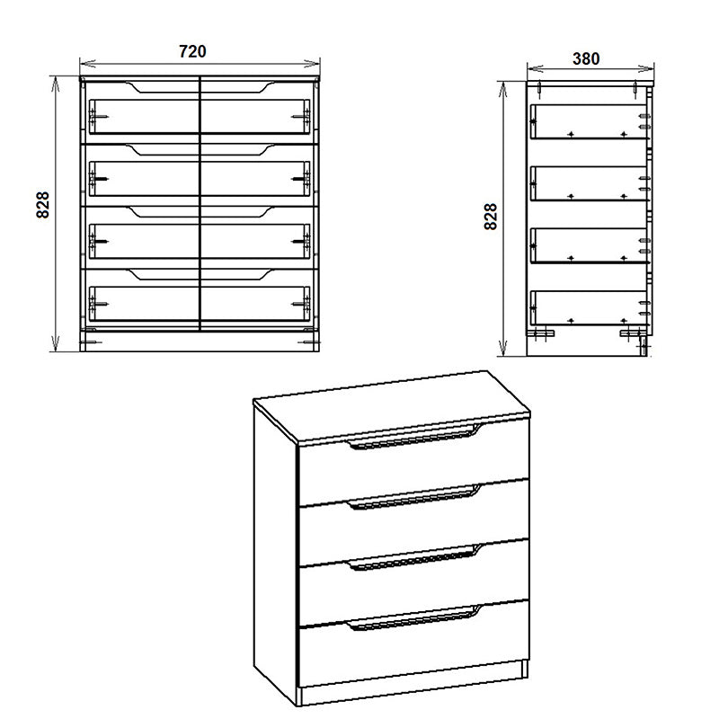 Chest of 4 drawers Azenor walnut 72x38x83cm
