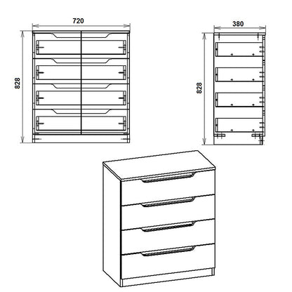 Chest of 4 drawers Azenor walnut 72x38x83cm