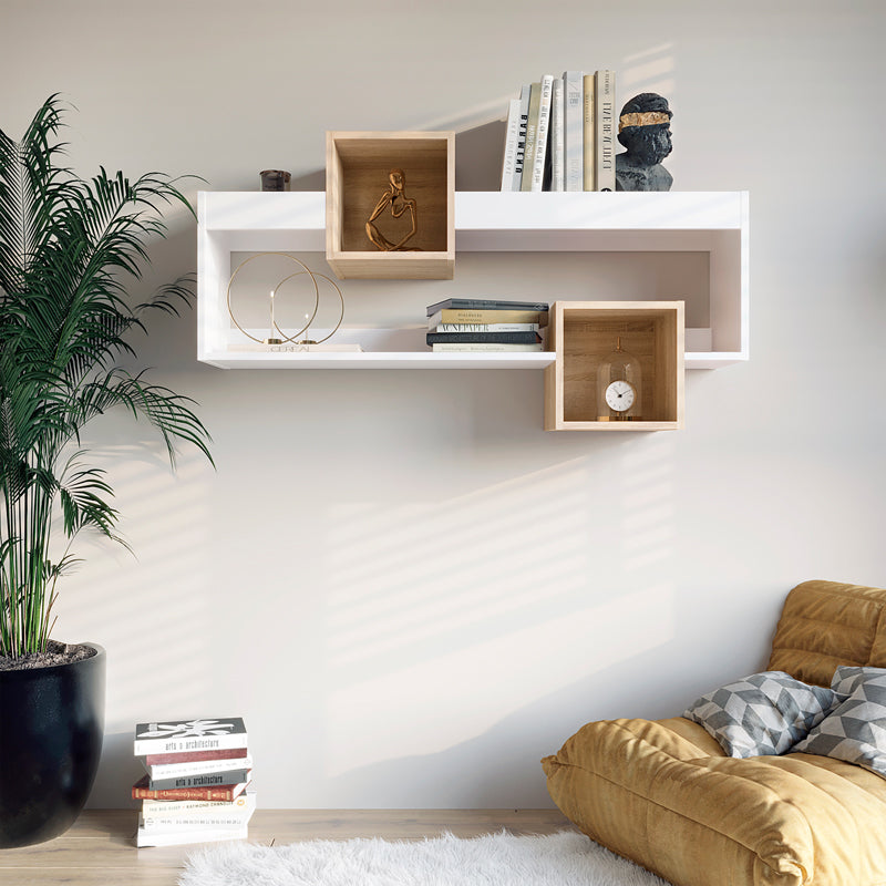 Wall Shelf Shellie pakoworld in white-oak color 120x28x65cm