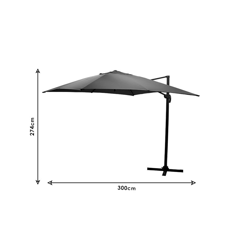 Professional hanging umbrella 360 degree rotation Raffaella pakoworld aluminum 3x3m anthracite