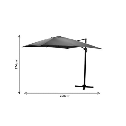 Professional hanging umbrella 360 degree rotation Raffaella pakoworld aluminum 3x3m anthracite