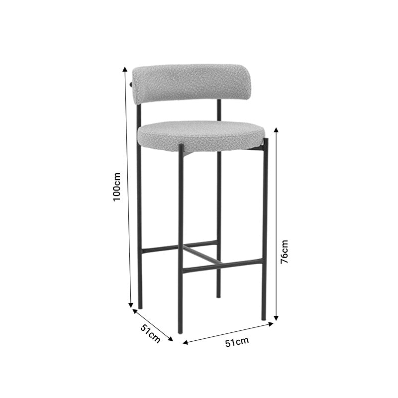 Bar stool Labrow pakoworld grey teddy fabrivc-black metal 51x51x100cm