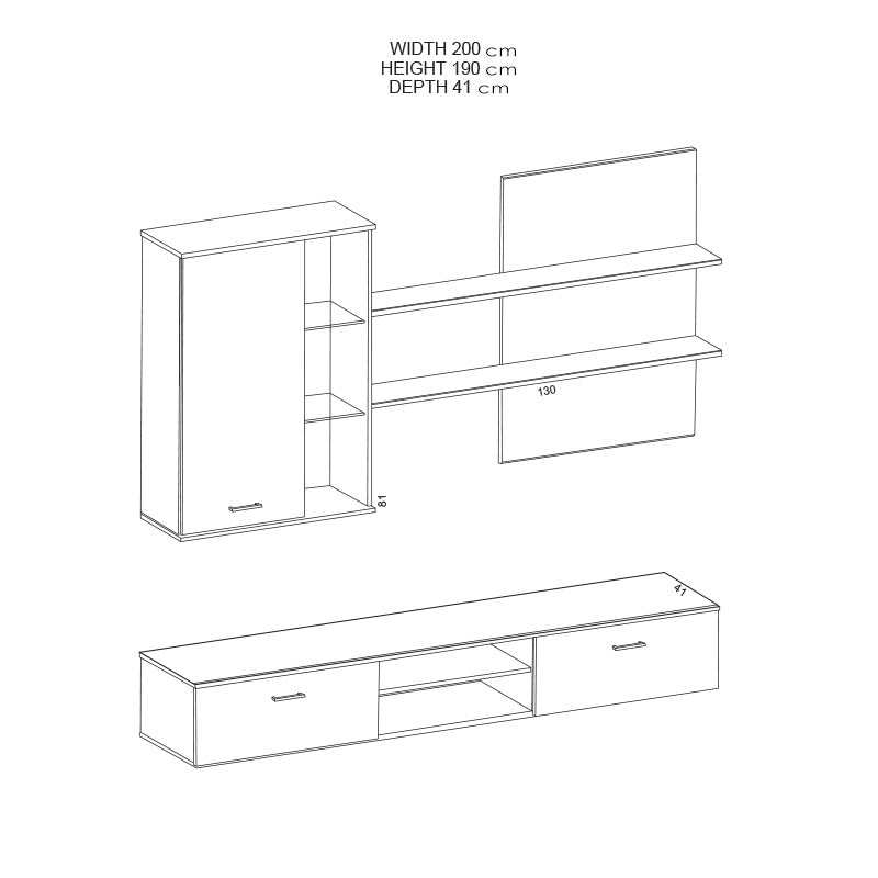 TV unit Salome pakoworld LED wenge 200x41x190cm