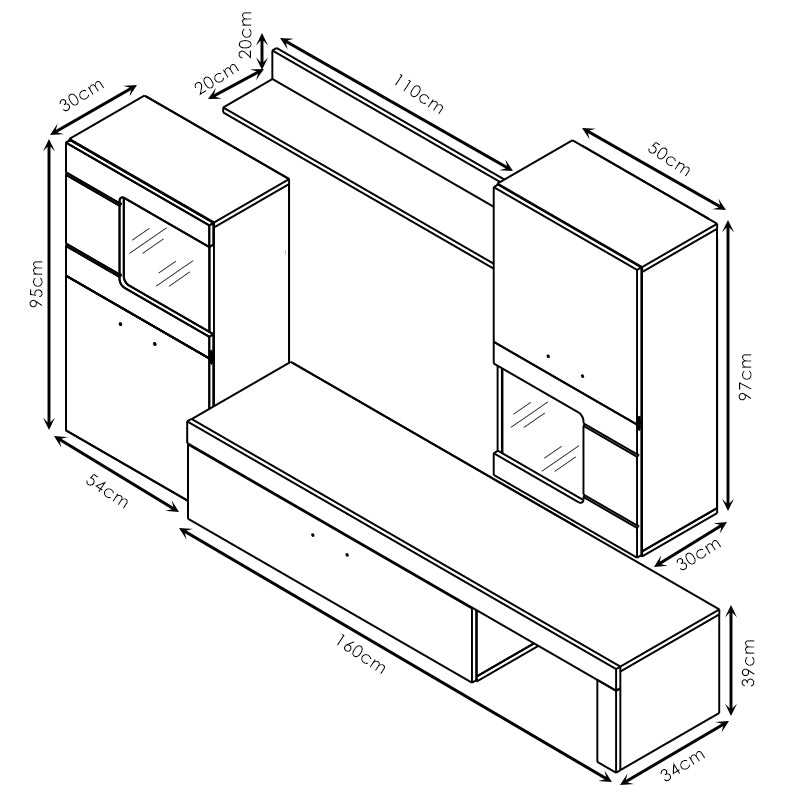 TV unit Annalie pakoworld LED sonoma-white gloss 215x39x180cm