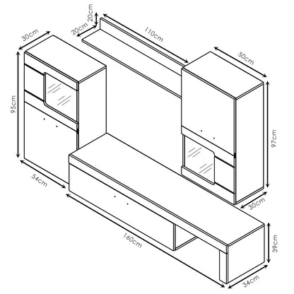 TV unit Annalie pakoworld LED sonoma-white gloss 215x39x180cm