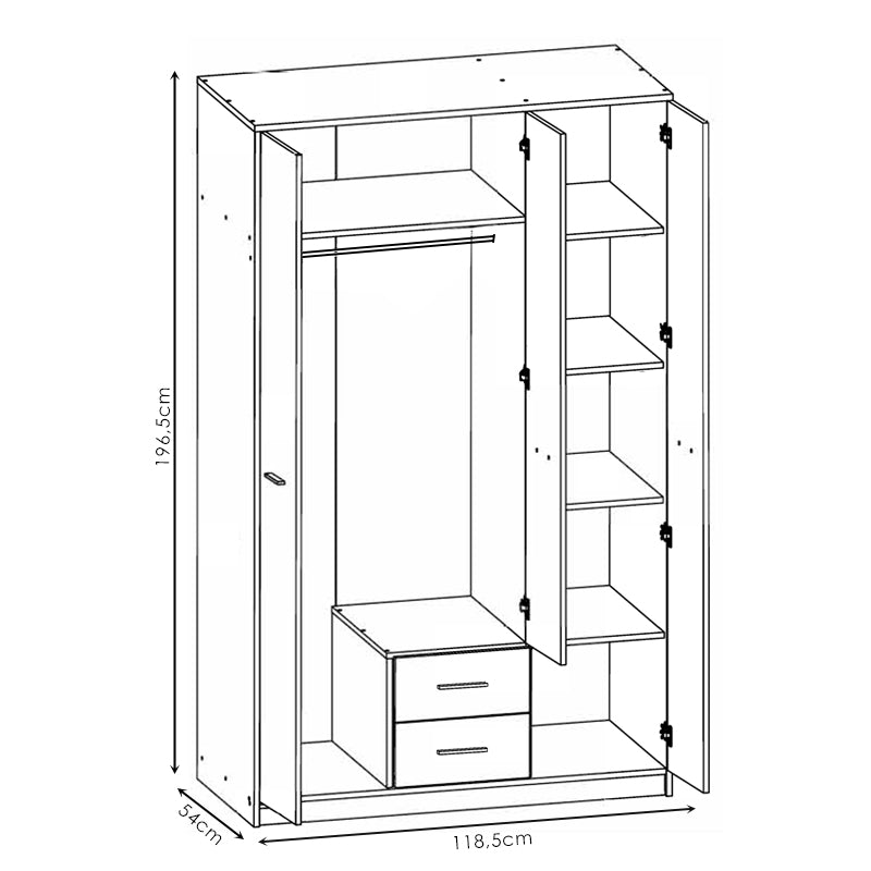 Wardrobe Serenity pakoworld 3-leaf sonoma-white 118.5x54x196.5cm