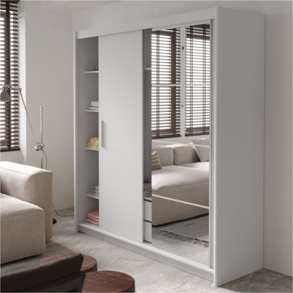 Wardrobe Elodie pakoworld with 3 sliding doors with mirror in white 200x61x216cm