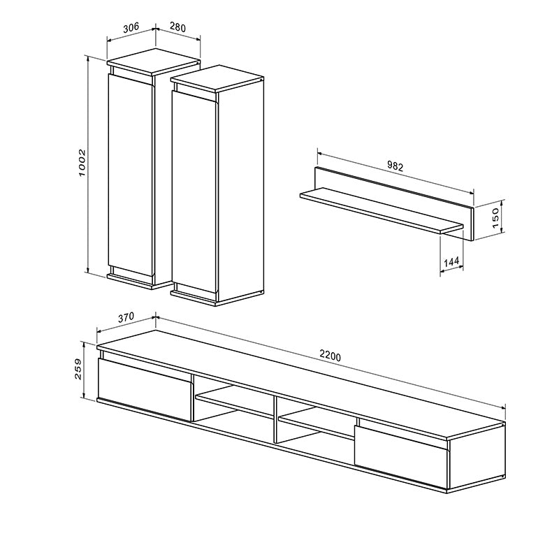 TV unit Sandro pakoworld walnut-white 220x37x160cm