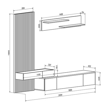 TV unit Litende pakoworld sonoma-white 249.5x42x199.5cm