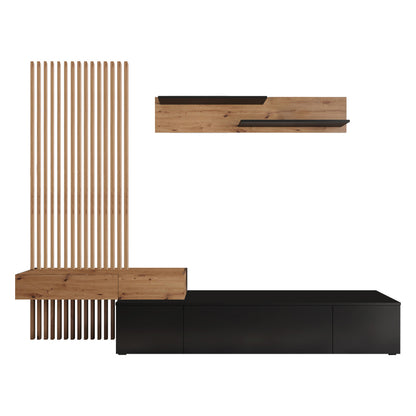 TV unit Litende pakoworld black-sonoma melamine 249.5x42x199.5cm