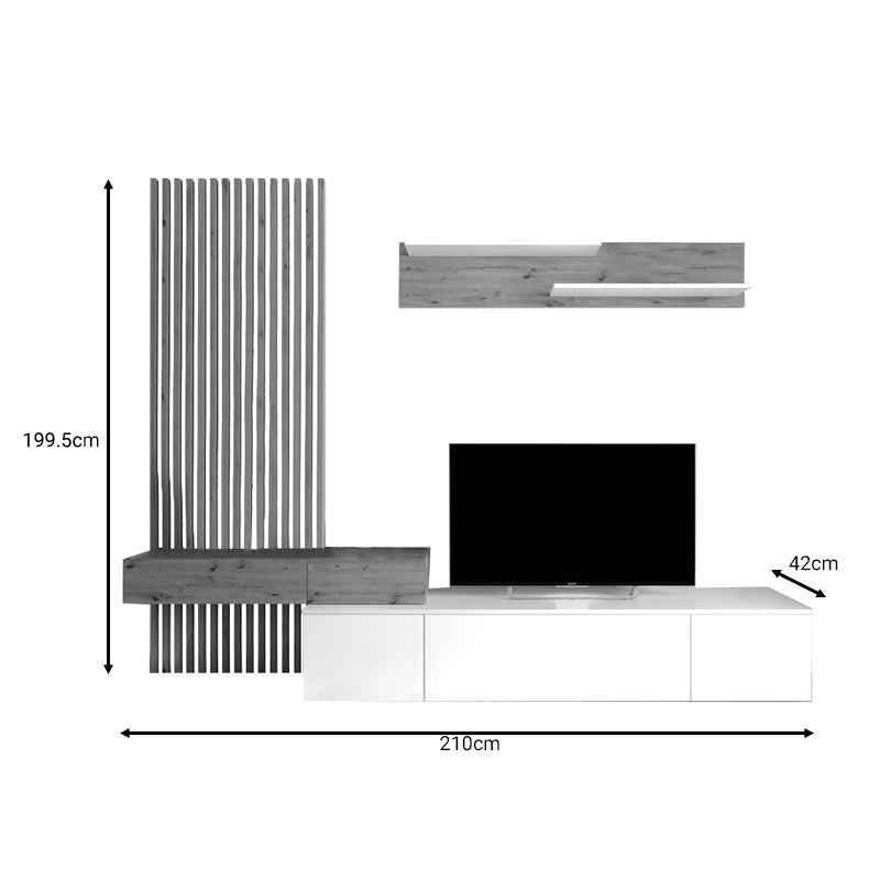 Litende pakoworld sonoma-white melamine living room set 210x42x199.5cm