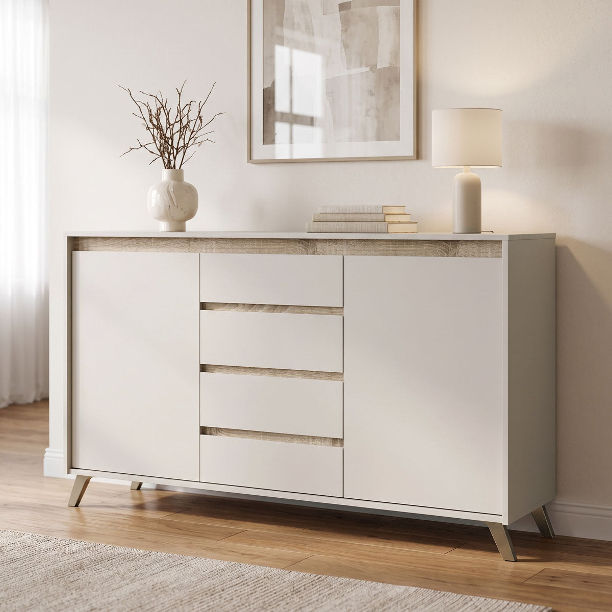Buffet Belka cream with oak 155x45x93.7cm