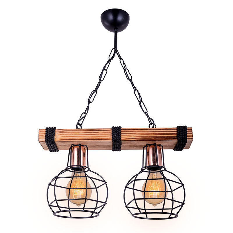2-light ceiling light PWL-1033 E27 walnut-black 40x15x60cm