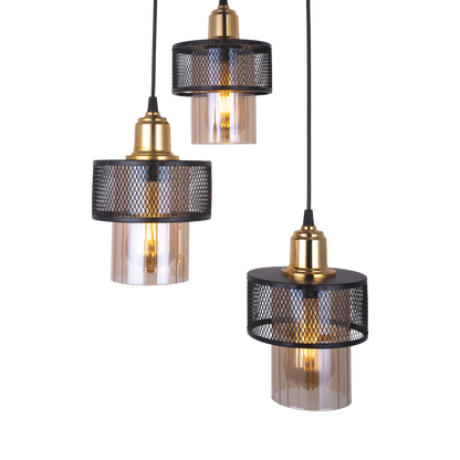 3-light ceiling light PWL-1045 pakoworld E27 black-gold D30x85cm