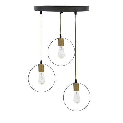 3-light ceiling light Kasper E27 black-gold D30x79cm