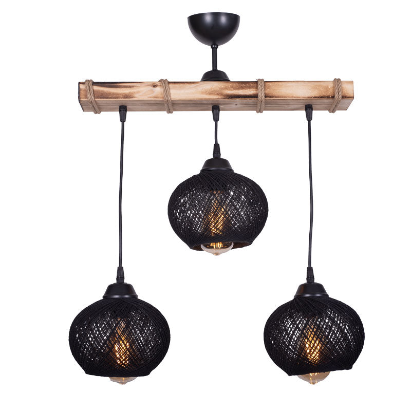 3-light ceiling light Fiona I pakoworld E27 black-natural 50x20x63cm