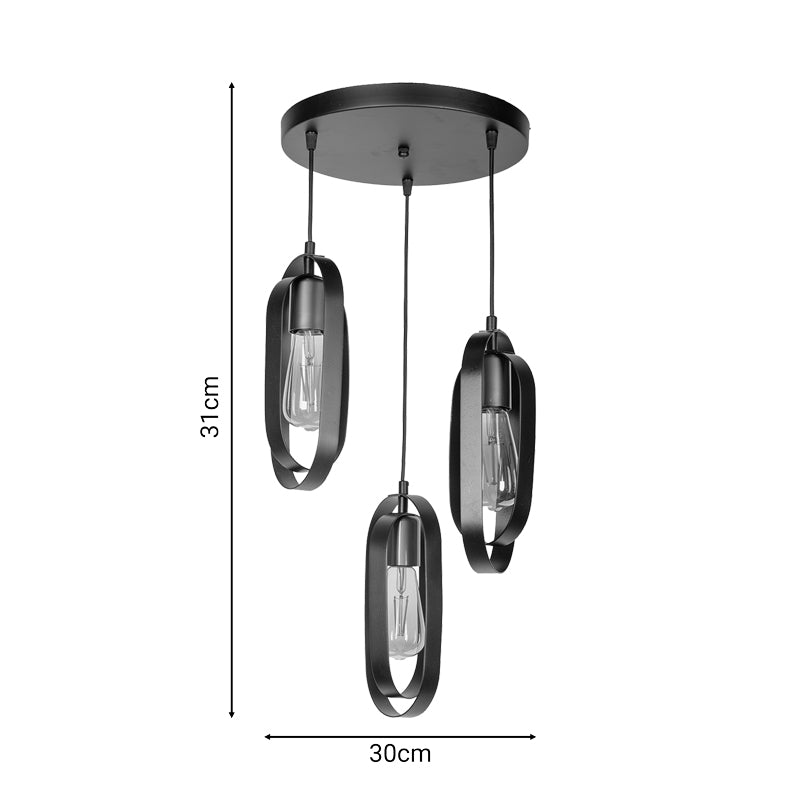 Tahmno three-light ceiling lamp black 30x3x31cm