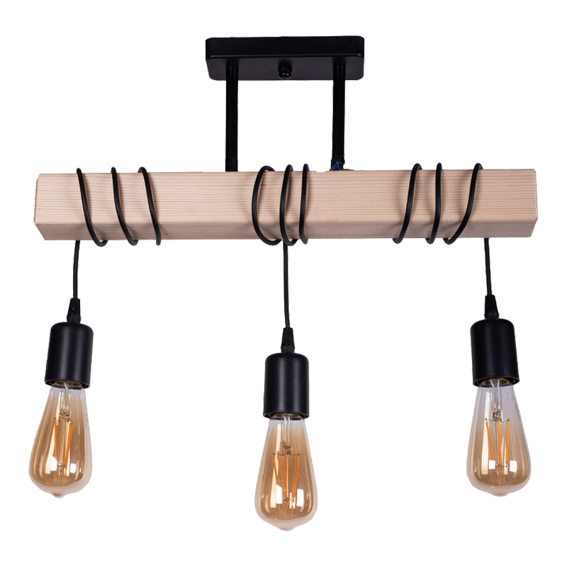 Three lights ceiling light Sofren pakoworld black-natural wood 51x27x112cm