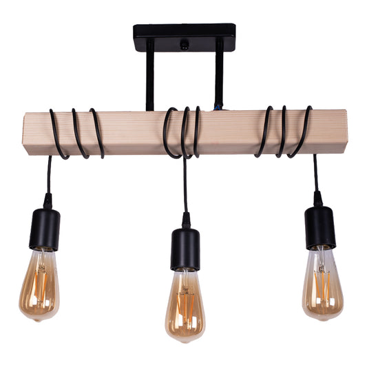 Three lights ceiling light Sofren pakoworld black-natural wood 51x27x112cm