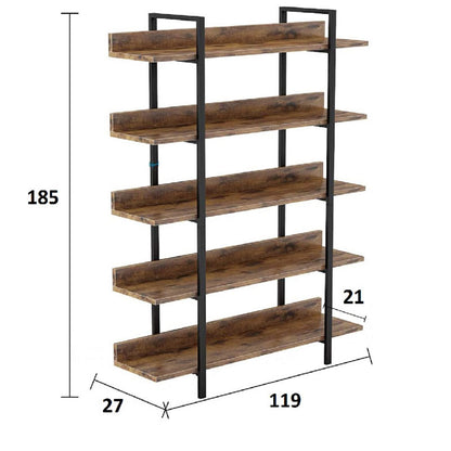 Bookcase Almond walnut-black 119x27x185cm