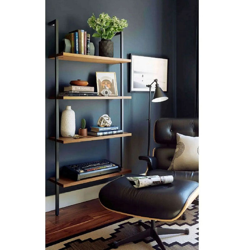 Bookcase Bliss pakoworld solid pine wood walnut-black 69x21x185cm