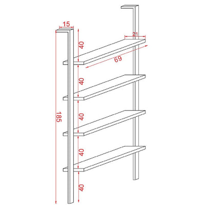 Bookcase Bliss pakoworld solid pine wood walnut-black 69x21x185cm