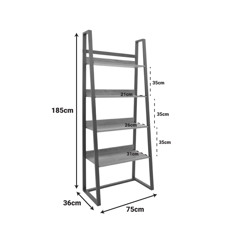Bookcase Ryder walnut-black 75x36x185cm